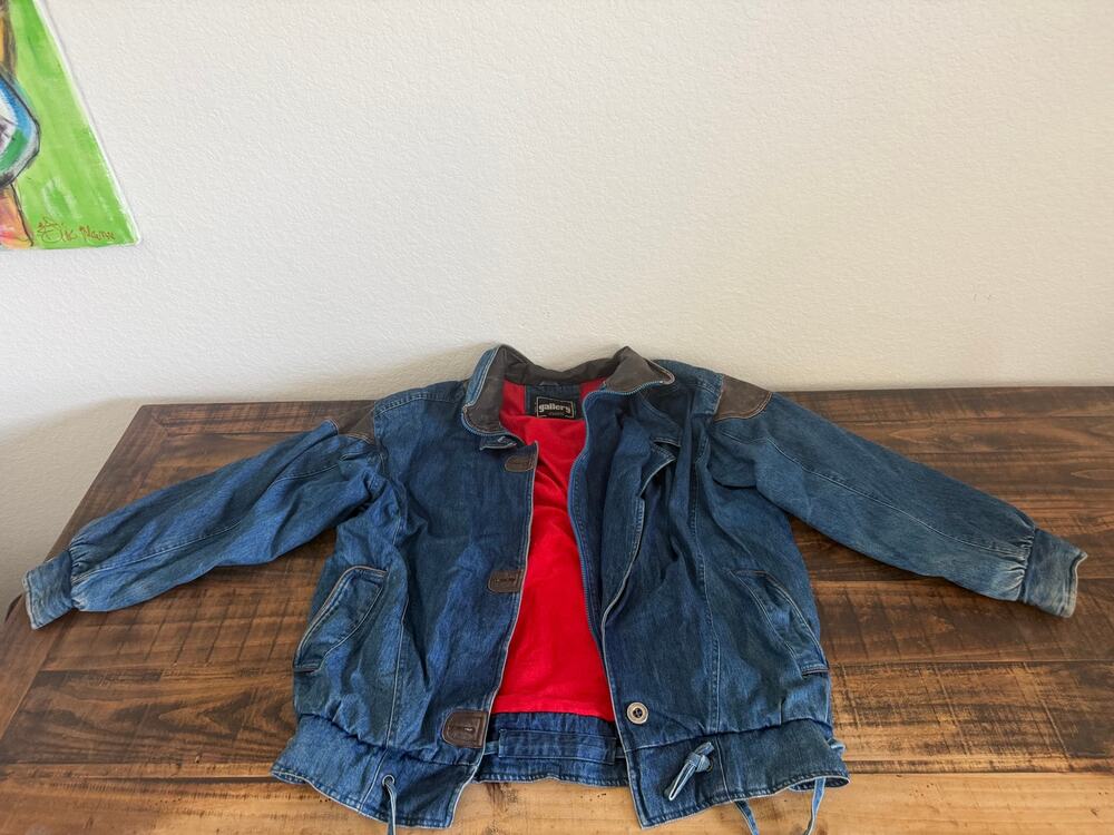 Vintage Gallery Denim Jacket Men’s M Leather Trim Red Lined Made in Korea 80s